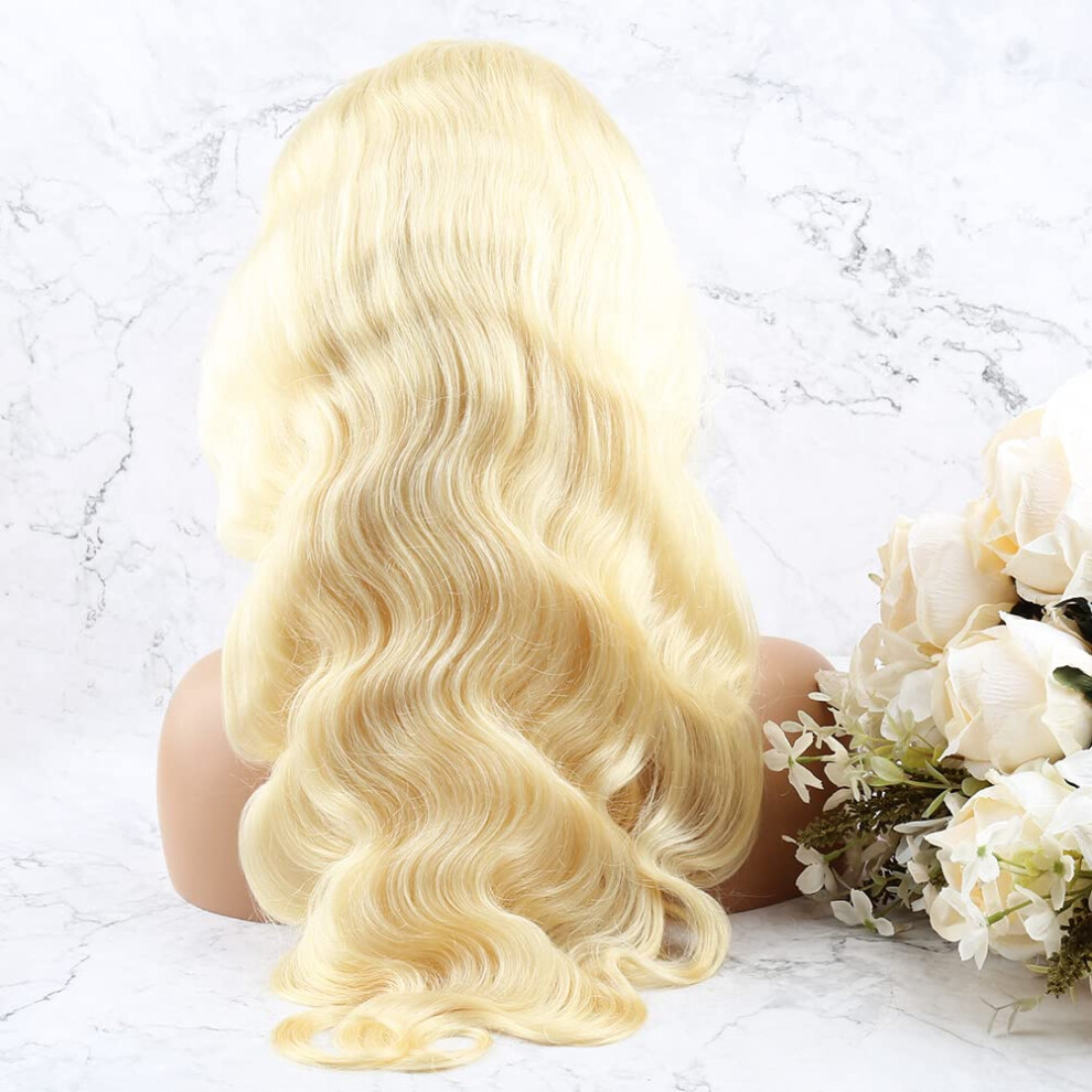 Unisex Blonde Human Hair Wig 18 Inch Full Lace 613 Body Wave Preplucked Dyeable Bleach Blonde