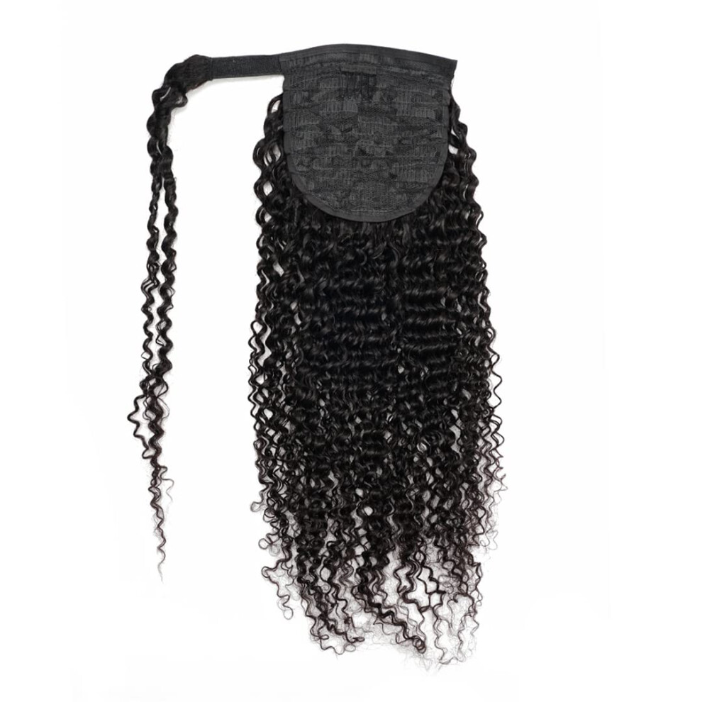 Unisex 26 Inch Kinky Curly Human Hair Clip In Wrap Around Ponytail Extension Natural Color Remy