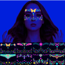 8 Sheets Glow in the Dark Butterfly Temporary Tattoos, Water Resistant Festival Face and Body Stickers