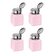 4PCS 120ml Push Down Alcohol Dispenser Bottle with LeakResistant Cap for Acetone and Nail Remover, Pink