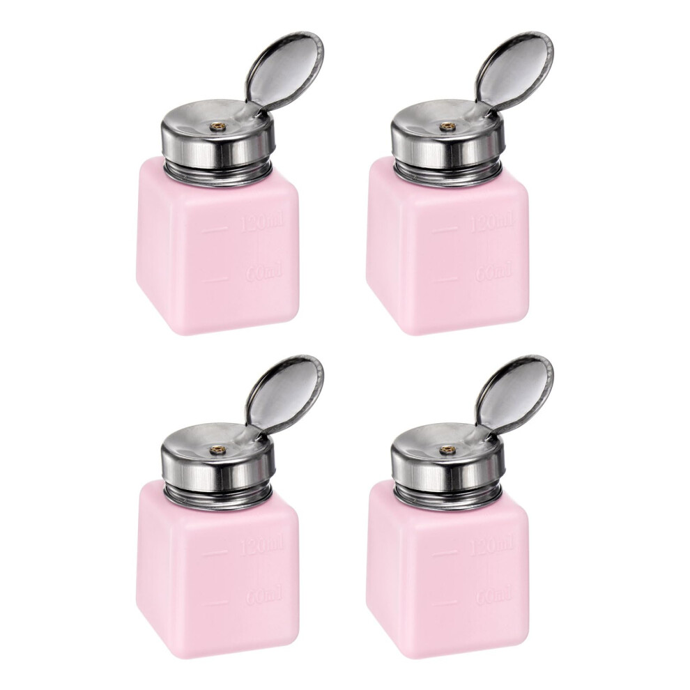 Pink 4Pcs 120Ml Push Down Alcohol Dispenser Bottle With Leakresistant Cap For Acetone And Nail Remover,