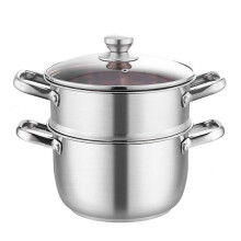 Stainless Steel Stock Pot and Steamer with Glass Lid, Induction Compatible, 20cm for 18 People
