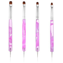 French Nail Art Brush Set, DoubleEnded Gel Manicure Brushes with Dotting Tool, Acrylic Handle 4 Pcs