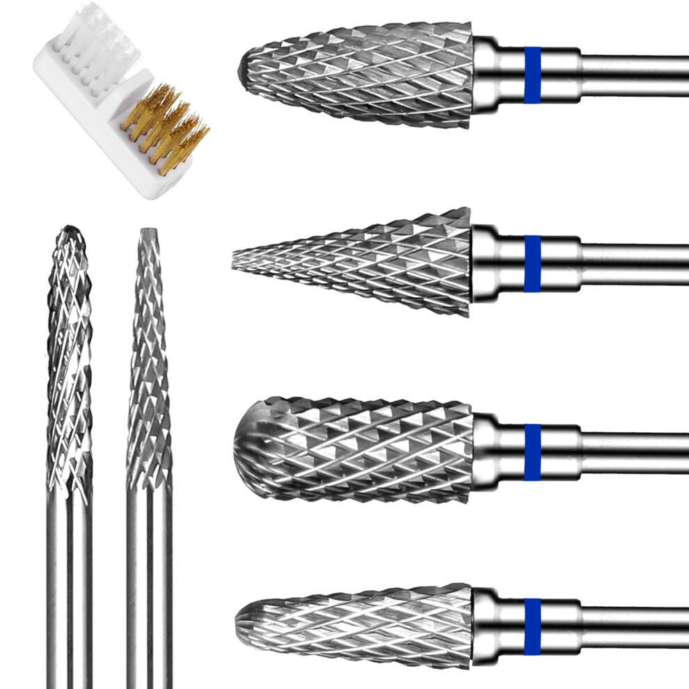 6Pcs Professional Carbide Nail Drill Bits Set 3/32 Inch with Cleaning Brush for Manicure Pedicure