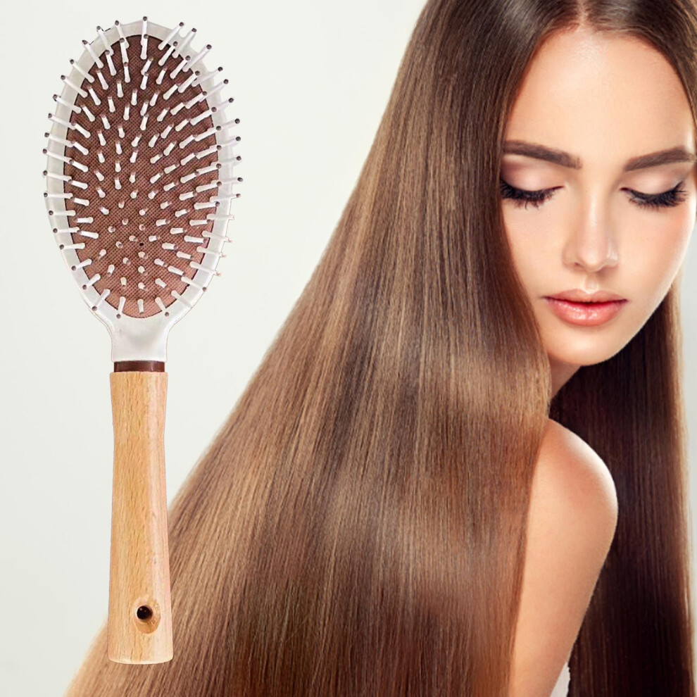 Cushion Hair Brush Oval, Wooden Handle, Natural