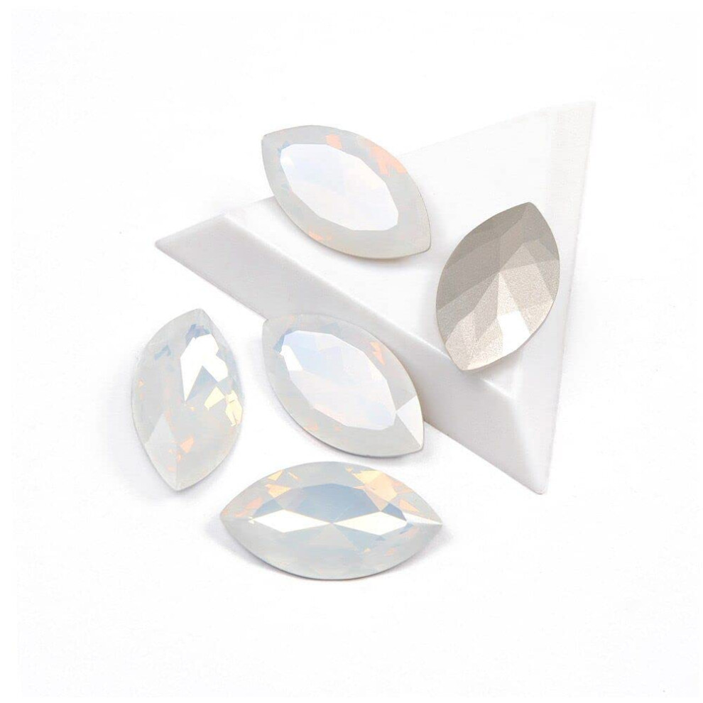 Press On Nails with White Opal Rhinestones, Long Lasting Full Cover Tips for Women Nail Art