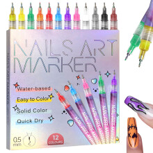 12 Colors Nail Art Pens Set with 0.5mm Fine Tip, Acrylic Paint Pens for Professional Nail Design