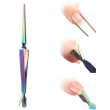 Rainbow Stainless Steel Nail Art Tool 2 in 1 Cuticle Pusher and Shaping Tweezers for Manicure