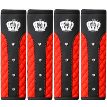 4PCS Red Rhinestone Crown Leather Car Seat Belt Covers Shoulder Pad for Neck Protection
