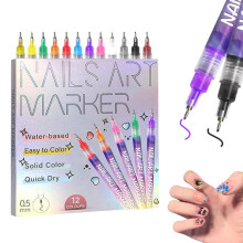 12 Colors Nail Art Pen Set with Precision 0.5mm Fine Tip for DIY Manicure Drawing and Painting