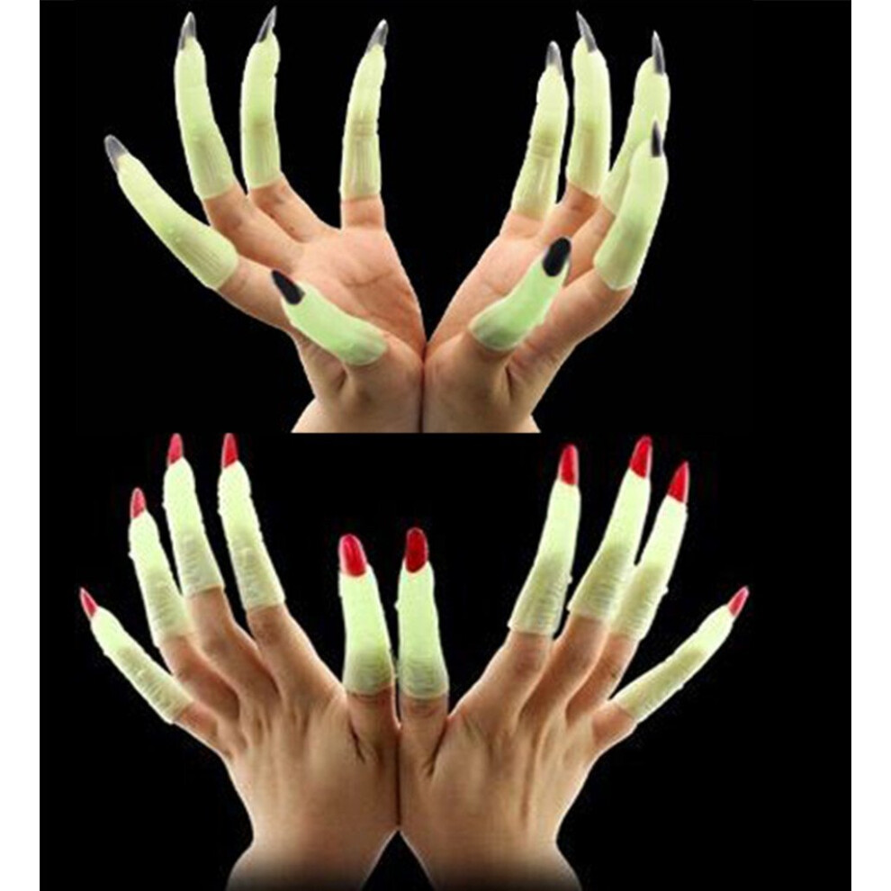 Dark 20Pcs Halloween Glow In The Fake Nails Luminous Ghost Design Long Reusable Nail Set
