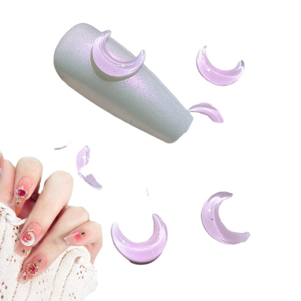 Press On Nails with Moon Shaped Nail Art Decorations, 50Pcs Reusable DIY Manicure Charms