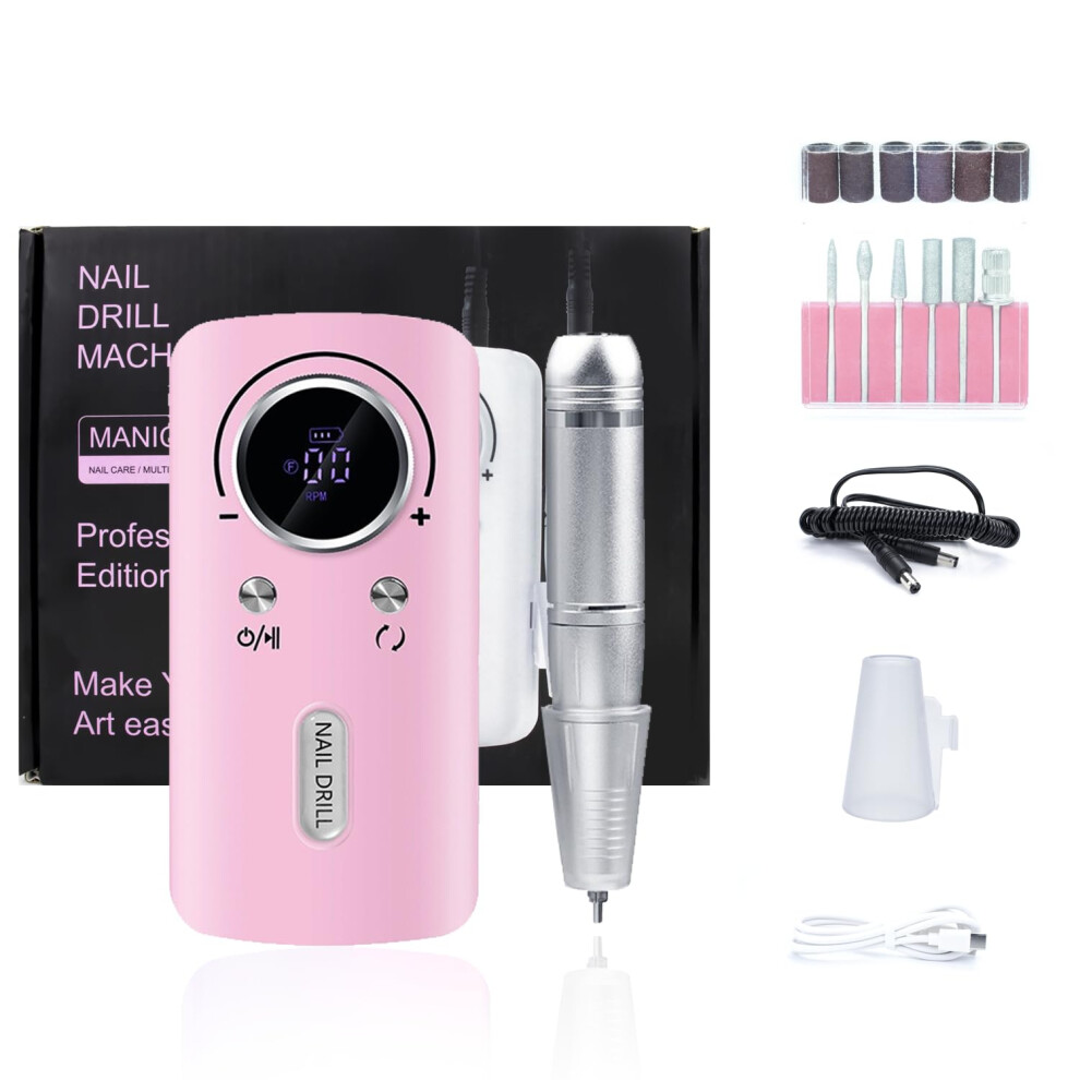 Pink Electric Nail Drill 30000 Rpm Professional Manicure Pedicure Kit With Bits And Bands