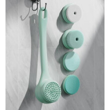 Electric Back Scrubber with Long Handle, Waterproof Rechargeable Shower Brush with 5 Heads, Green