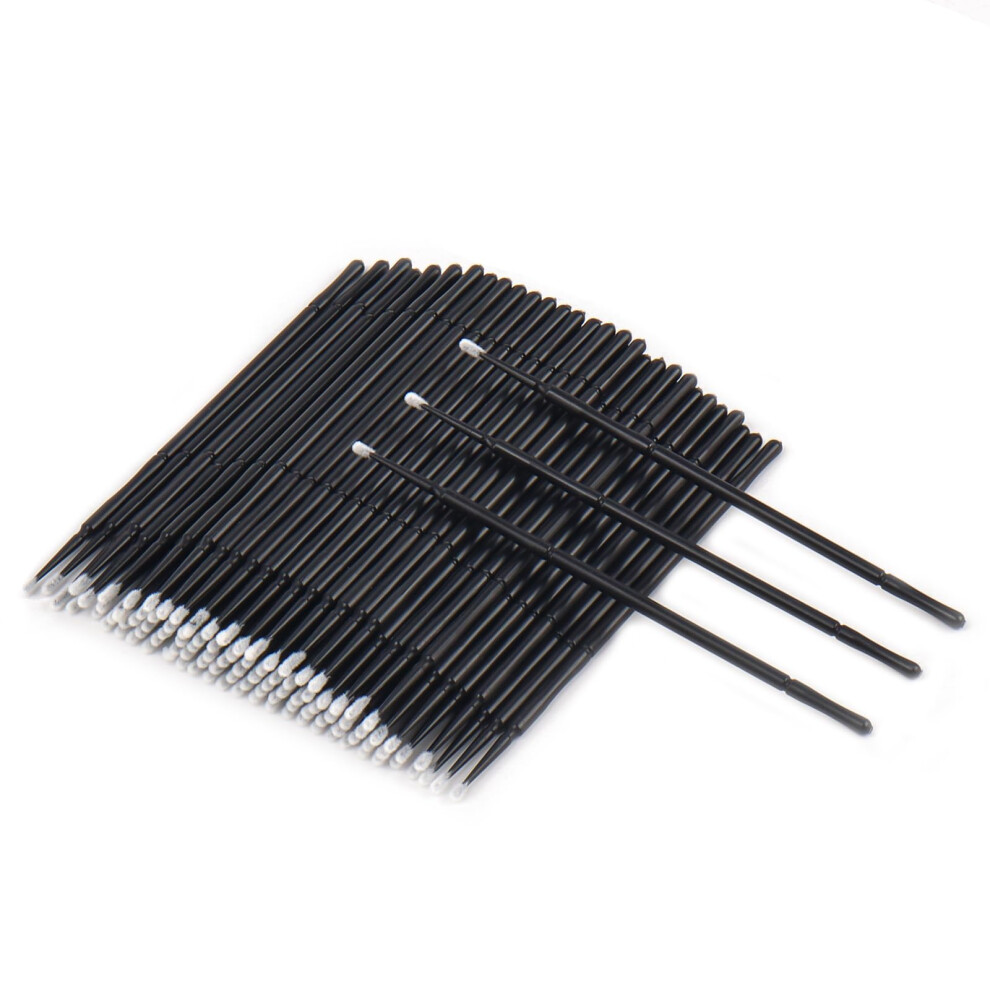 Black 100Pcs Disposable Micro Applicator Brushes And Cotton Swabs For Eyelash Extensions And Precision Cleaning