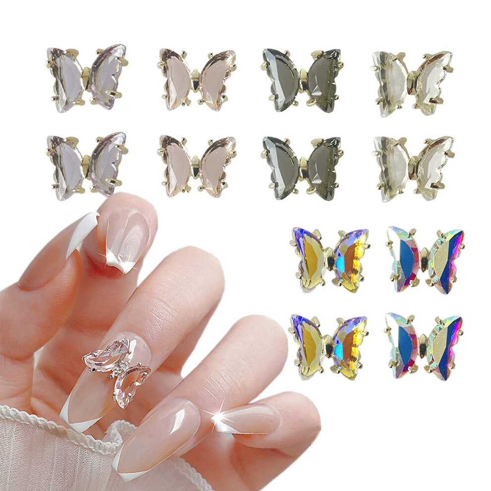 10Pcs Press On Nails with 3D Alloy Rhinestone Charms, Crystal DIY Nail Accessories for Manicure