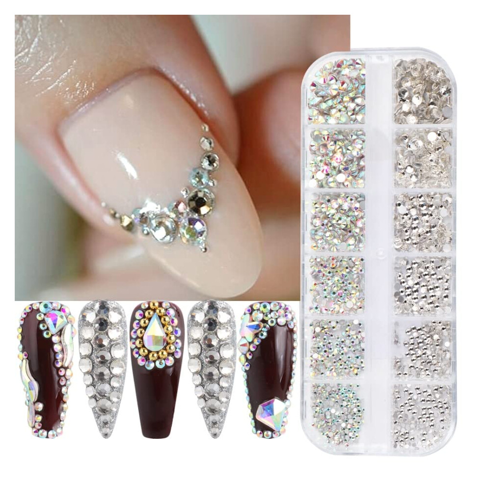 Press On Nails with AB Crystal Rhinestones SS3SS12 for Long Lasting DIY Manicure Decorations