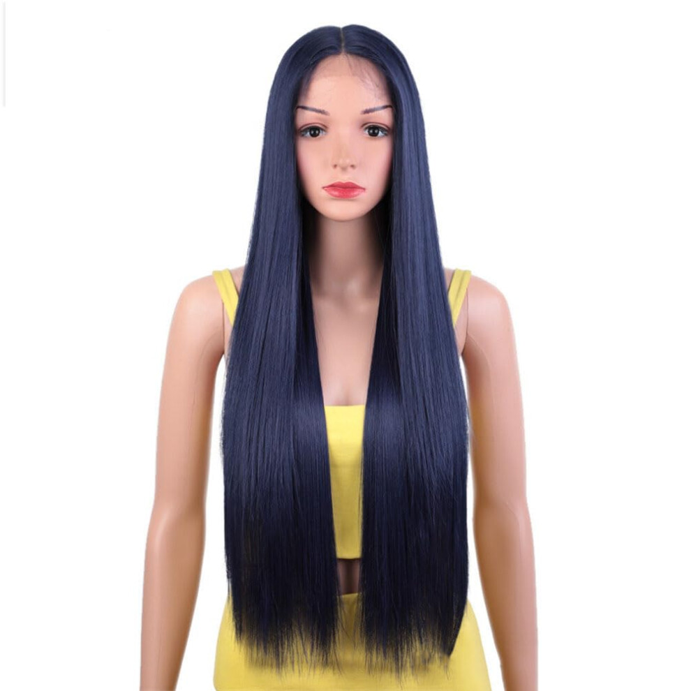 30 Inch Straight Lace Front Wig Violet Ombre Synthetic Heat Resistant PrePlucked Hairline