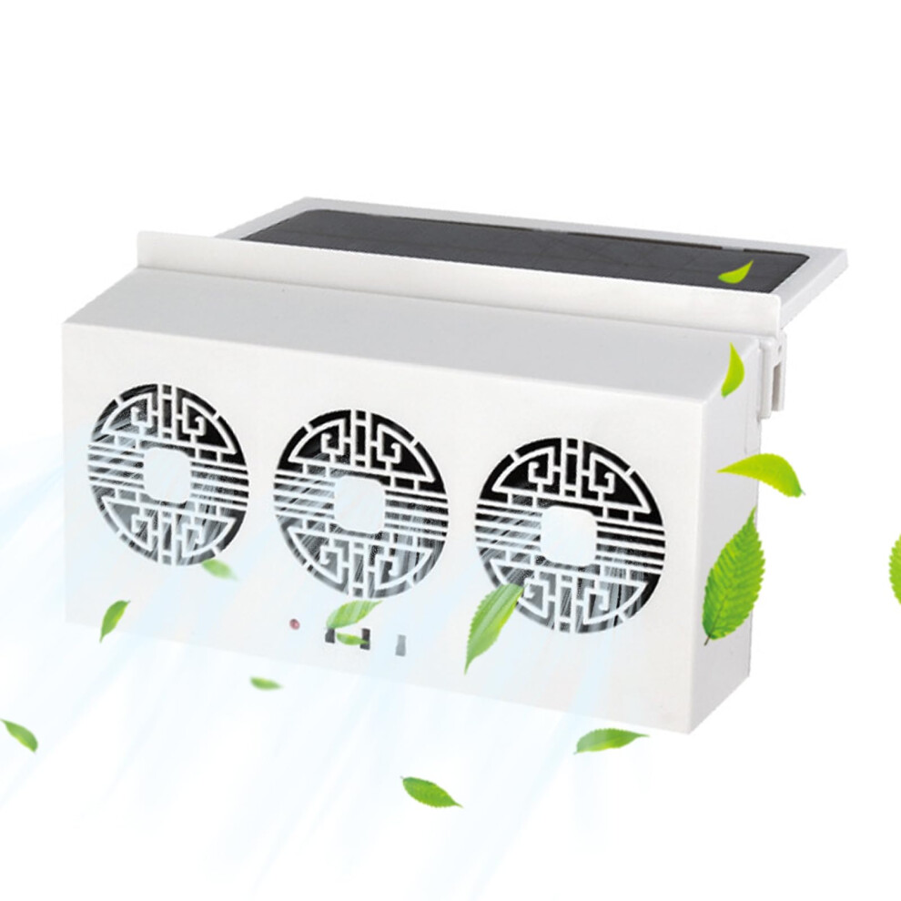 Solar Powered Car Window Fan With Triple Head Airflow For Wide Angle Ventilation Type A White 9169991700151