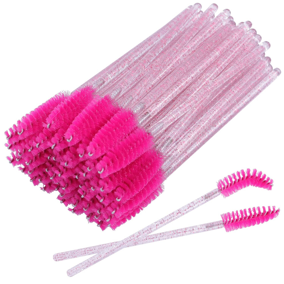 Red Disposable Eyelash Brush Wands With Crystal Handle, Spoolie Mascara Brushes For Lash Extensions Bulk Rose