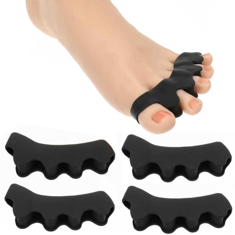 2 Pairs Silicone Toe Separators for Bunions and Overlapping Toes, Ergonomic Pain Relief Black