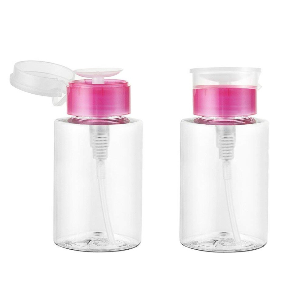 2PCS 180ml Nail Polish Remover Pump Bottle, Empty Refillable Dispenser with Leakproof Cap