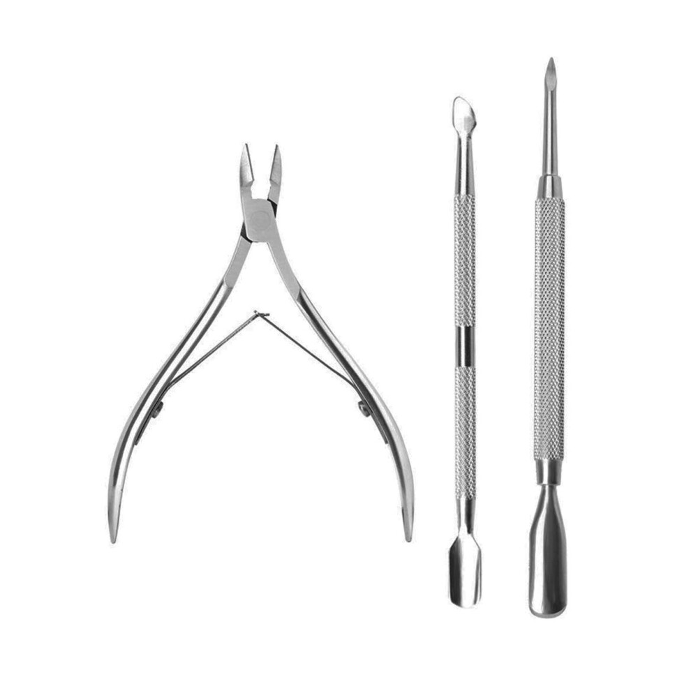 Professional Stainless Steel Cuticle Nipper and Pusher Set Double Spring Precision Trimmer for Manicure Pedicure