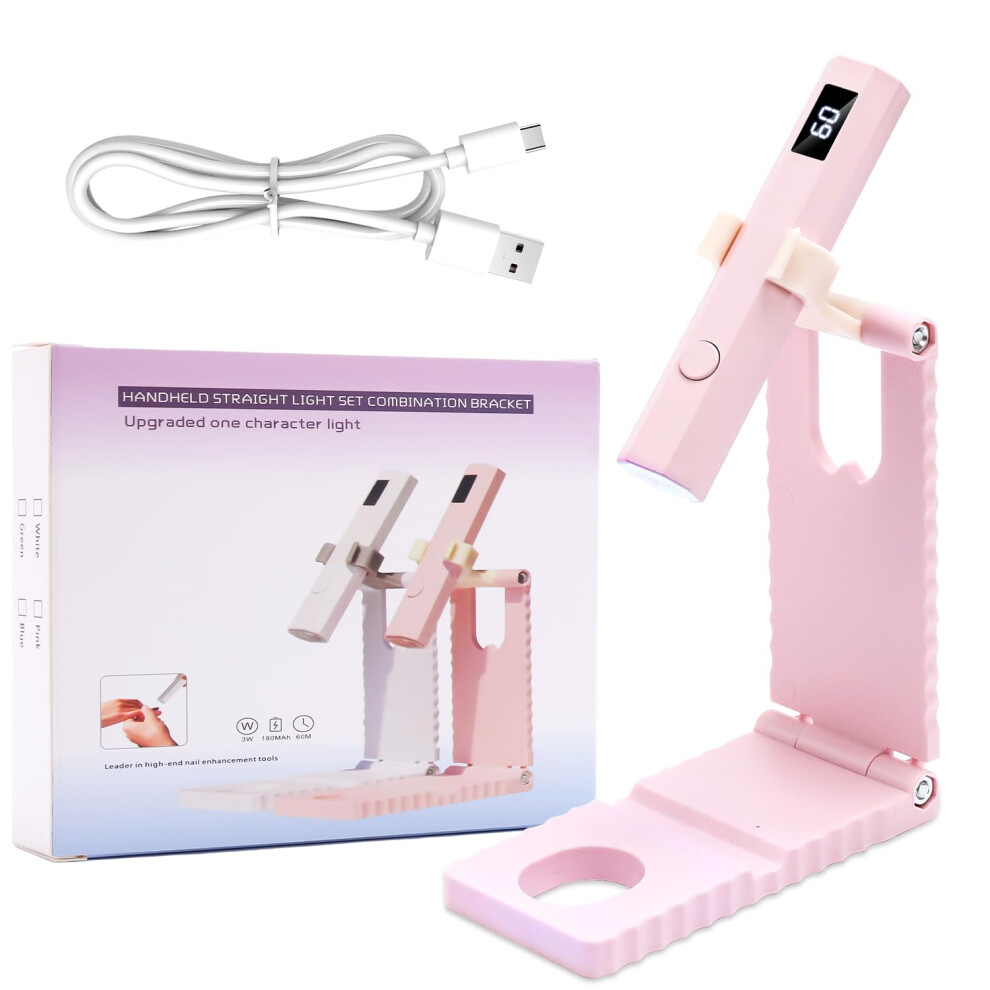 Cordless UV LED Nail Lamp Rechargeable Mini Gel Nail Dryer with Fast Flash Cure and Stand Pink