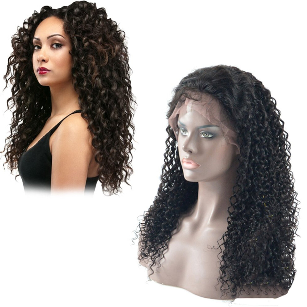 Unisex Black Brazilian Virgin Human Hair Jerry Curl Lace Front Wig 16 Inch Natural Hairline For Women