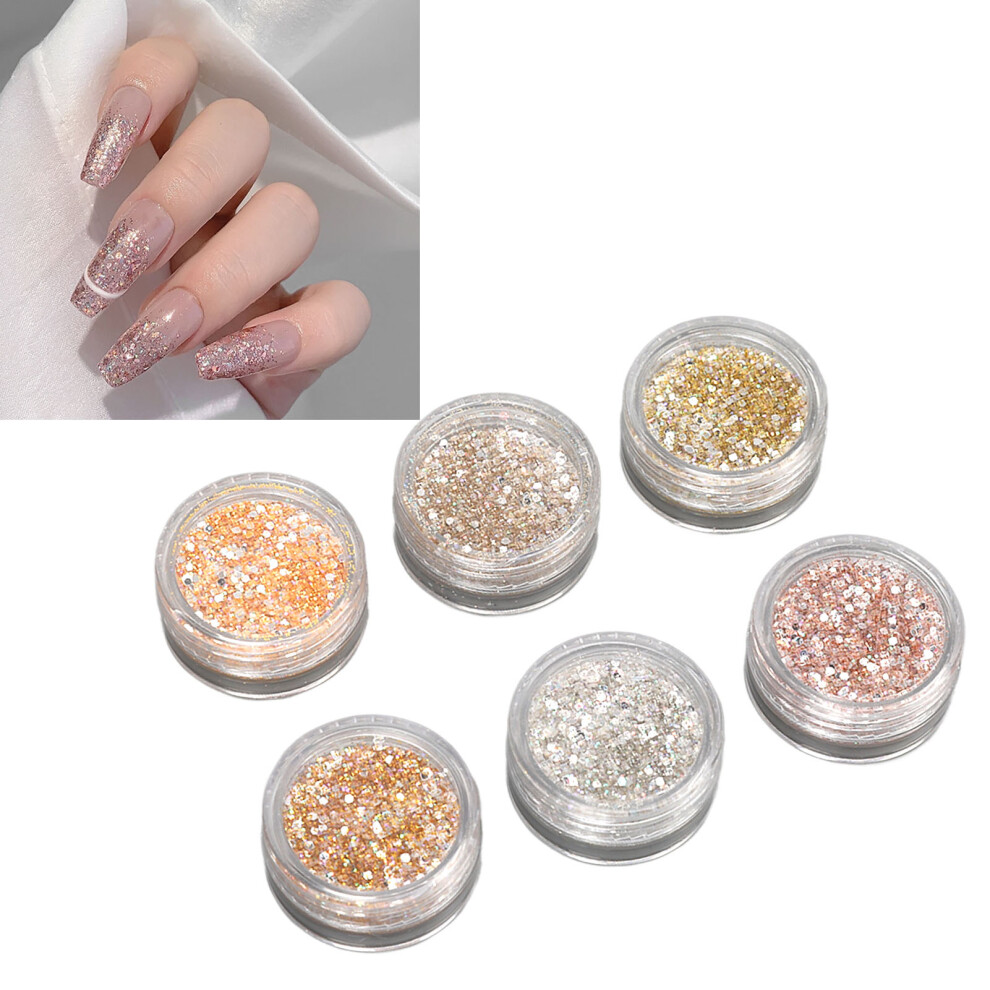 6 Colors Holographic Nail Glitter Kit, Sparkling Nail Art Decorations, 6pcs