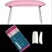 Nail Arm Rest Stand with 500PCS French Acrylic Nail Tips, Ergonomic Support and Multiple Sizes