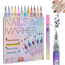 12 Colors Acrylic Nail Art Pens Set with UltraFine Tip for Gel Nails and Detailed DIY Designs