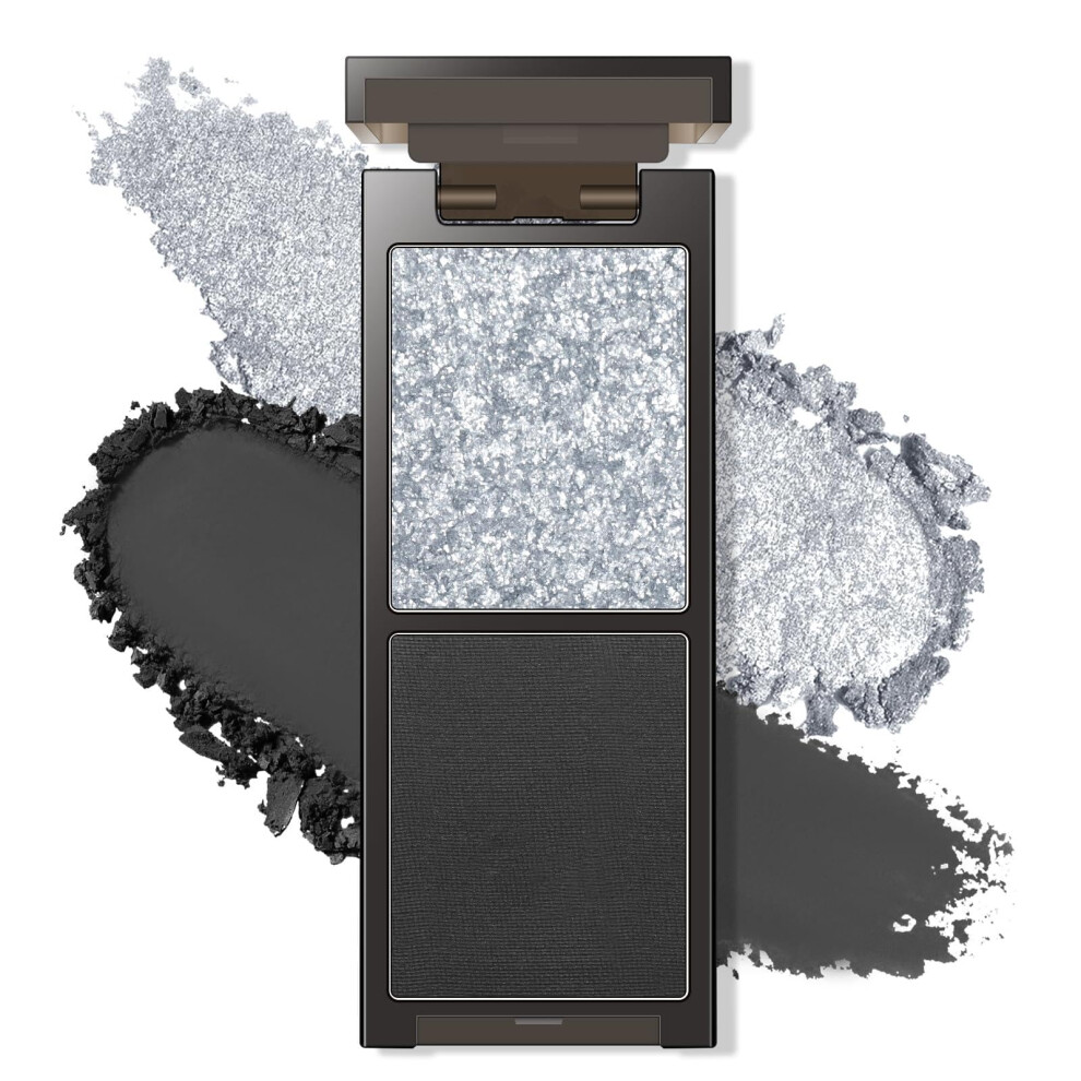 Black,Silver Eyeshadow Palette With Smokey Black And Silver Glitter, Matte And Shimmer, Pigmented, Long Lasting