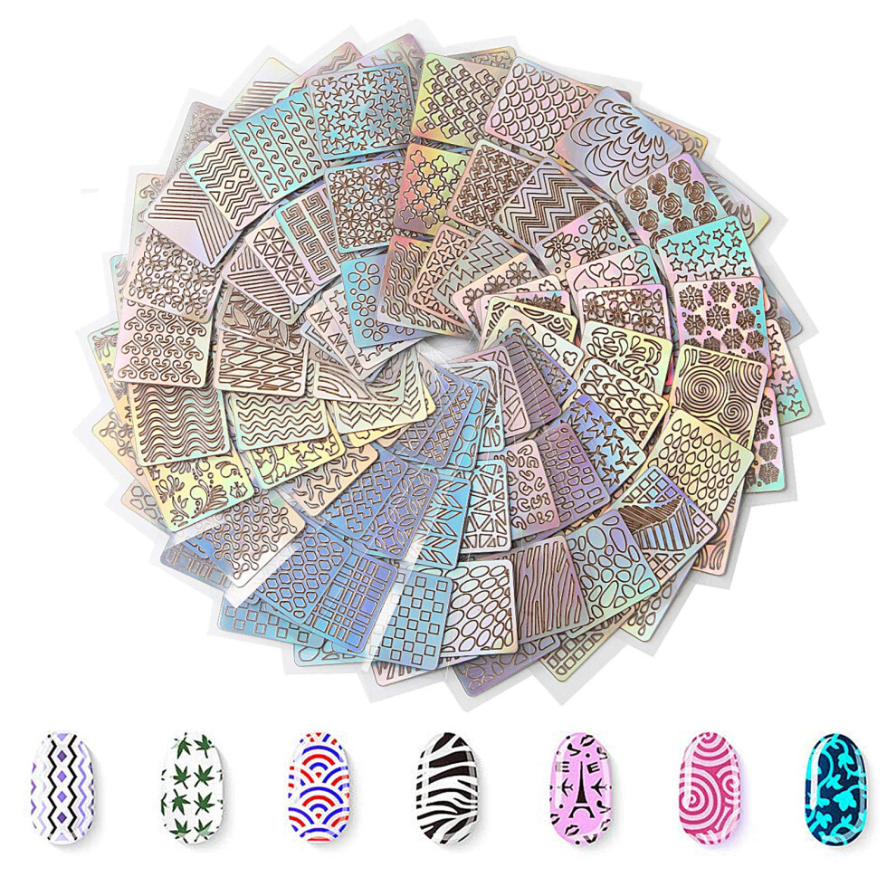 Nail Vinyls and Stencil Sticker Sheets for Nail Art, 24 Sheets, 144 Pieces, Reusable