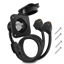 Waterproof RV Shore Power Inlet 15A 125V with 18in Extension Cord NEMA 515 Heavy Duty Plug