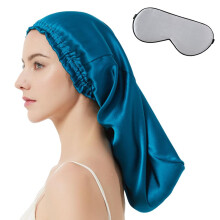 Silk Sleep Cap 100% Mulberry Silk Bonnet with Eye Mask for Long Curly Hair, Frizz and Moisture Control