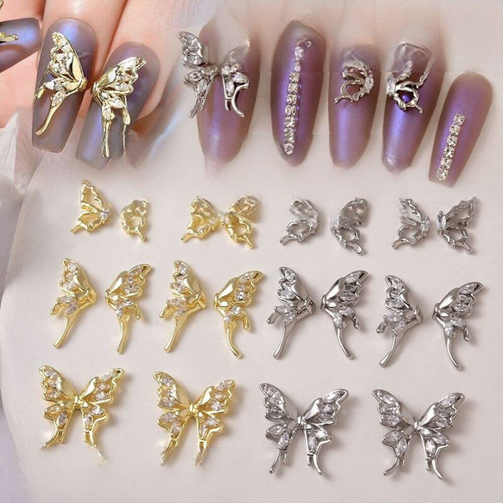 Press On Nails with Rhinestones Wings Shape Nail Art Charms Full Coverage Tips for DIY