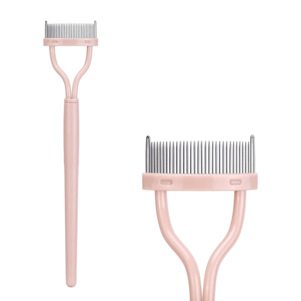 Pink Stainless Steel Eyelash Comb With Cover For Precise Lash Separation, Mascara Clump Separator