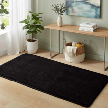 (Short Pile 60x120cm, Black) Luxury Short Pile Rug - Soft Fluffy Anti-Slip Washable Area Rug with Memory Foam Backing | Living Room & Bedroom Carpet