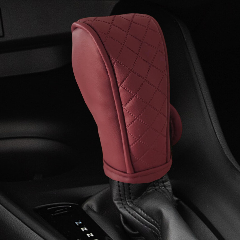 Pu Leather Car Gear Shift Knob Cover, Antislip Breathable Protector, Universal Fit (Wine ) Red 9455672044790