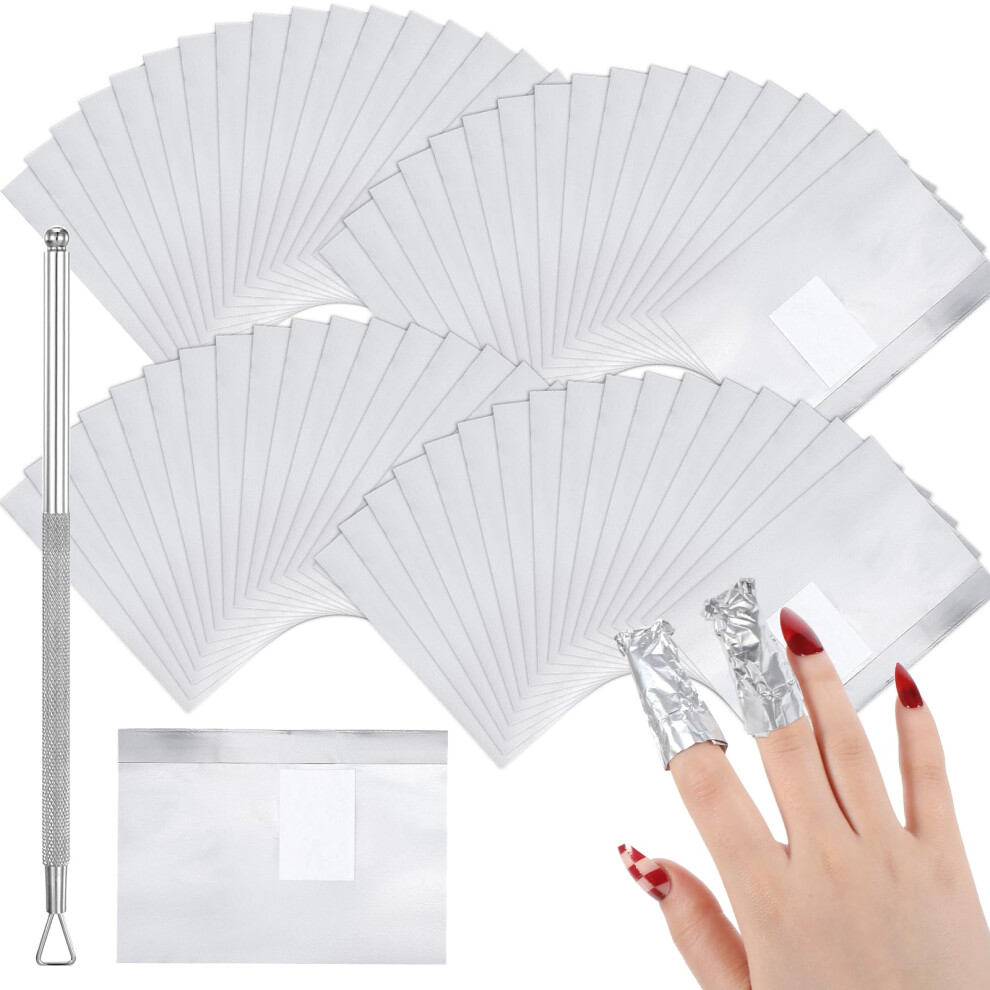 200PCS Nail Foil Wraps with Cotton Pads and Cuticle Pusher for Fast Gel Nail Polish Removal