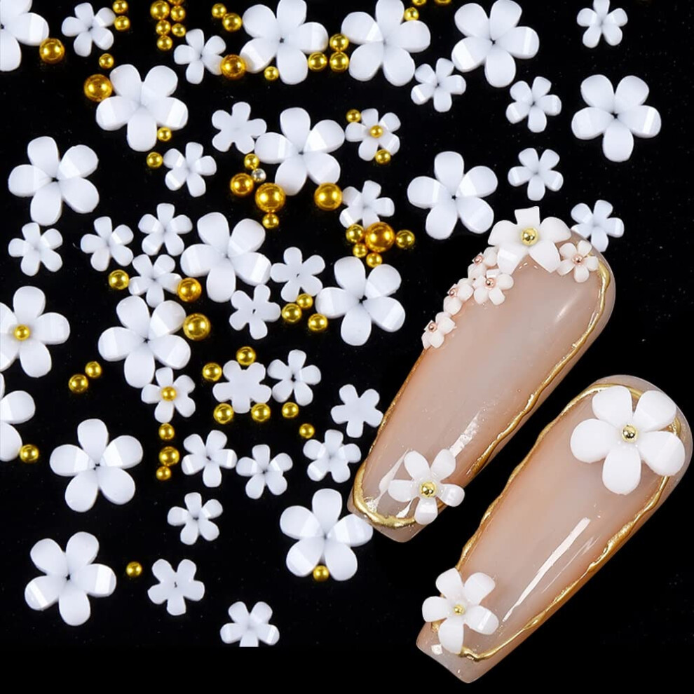 Long Lasting Press On Nails White Acrylic Flower with Rhinestones Reusable Full Cover Tips