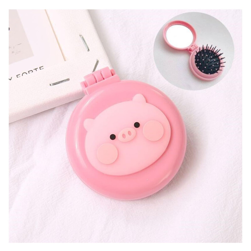 Travel Mirror and Comb Set, Compact Folding 2 in 1 Grooming Tool with Scalp Massage Bristles