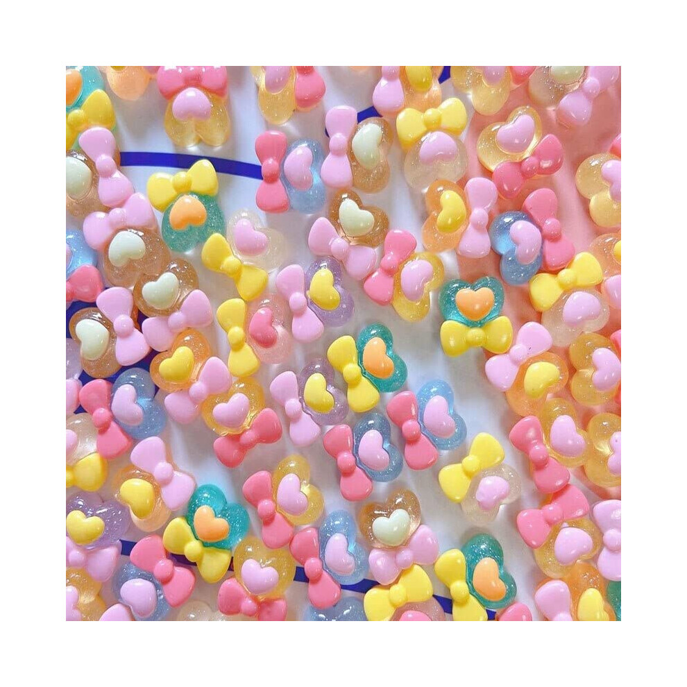 20Pcs Durable Press On Nails with Bowtie Resin Nail Art Charms 8 Colors Full Coverage Tips
