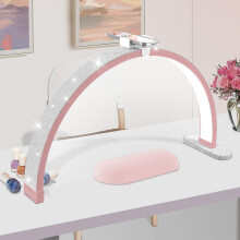 30in Half Moon Nail Desk Lamp with Touch Control, Adjustable Brightness and Color Temperature, Pink
