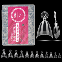 Soft Gel Nail Tips Almond Shape 504pcs Clear Short Half Cover Fake Nails 12 Sizes for Quick Extension