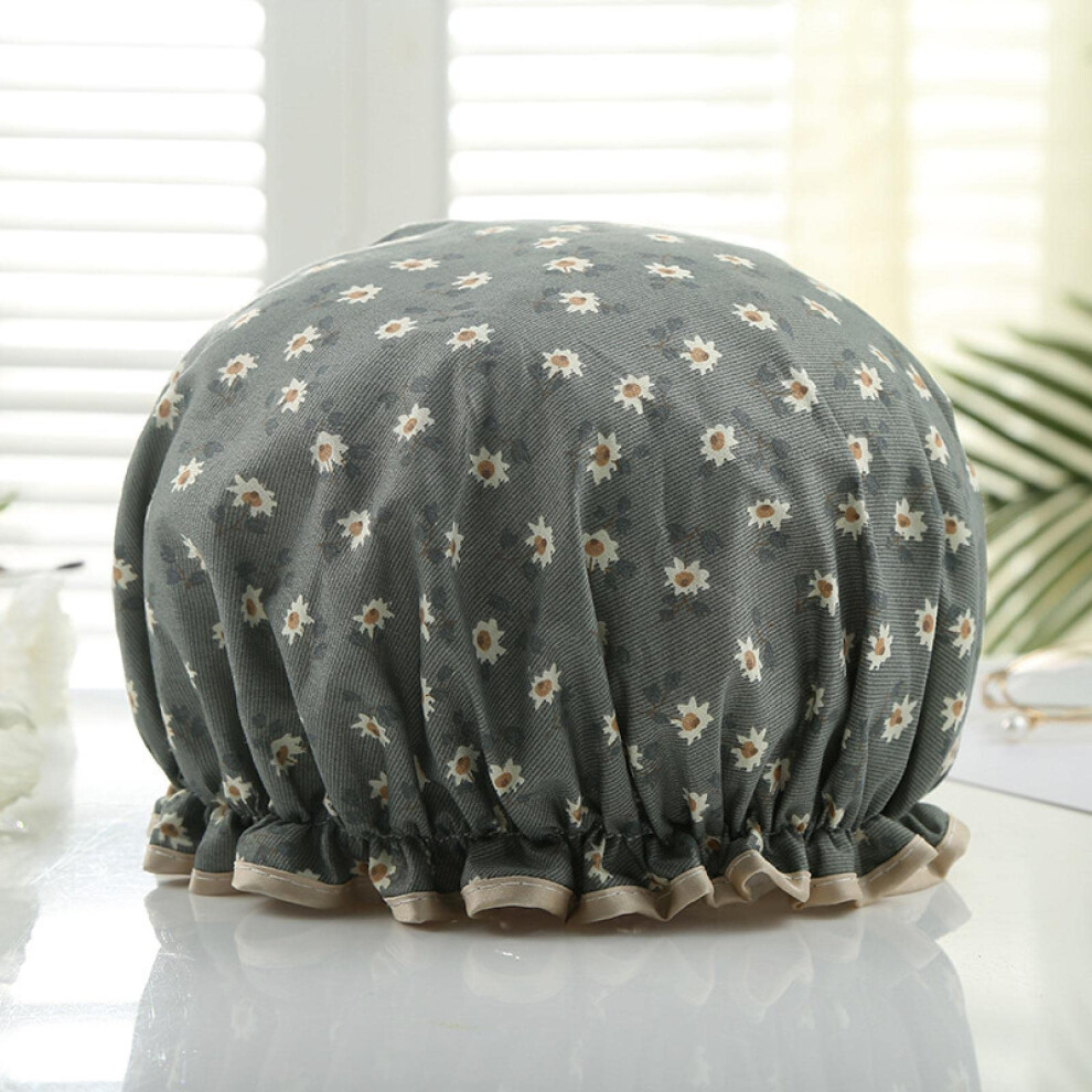 Double Layer Waterproof Shower Cap for Women, Reusable Cartoon Design with Elastic Fit