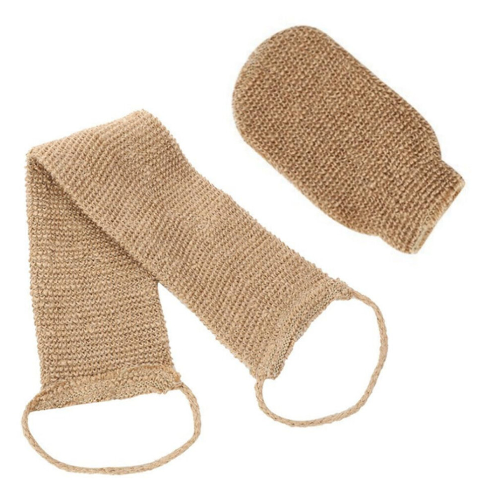 Exfoliating Glove Set with Back Scrubber, Natural Hemp and Linen, Deep Cleansing for Shower