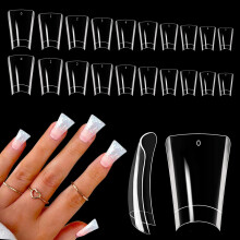 500PCS Clear Short Duck Nail Tips for Acrylic Nails, Extra Short Flared Half Cover Wide French False Nails 10 Sizes