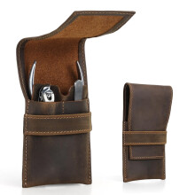 Full Grain Leather Grooming Case for Men Travel Manicure Kit with Vintage Handstitched Design